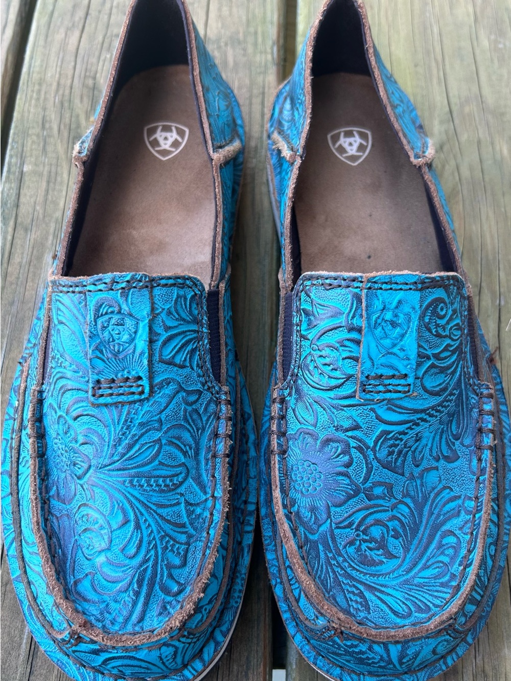 Ariat Turquoise Tooled Leather Slip-On Loafers